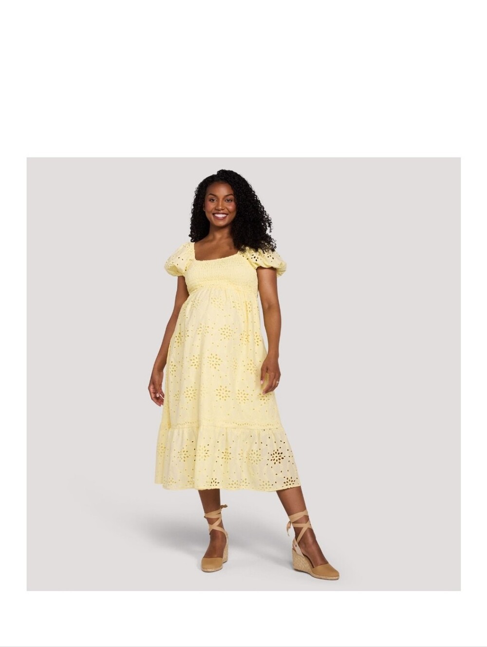 Eyelet Midi Dress in Soft Yellow